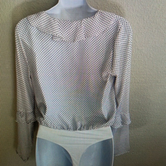 NUDE POLKADOT THONG BODYSUIT WITH RUFFLE TRIM L/S. S - Picture 6 of 9